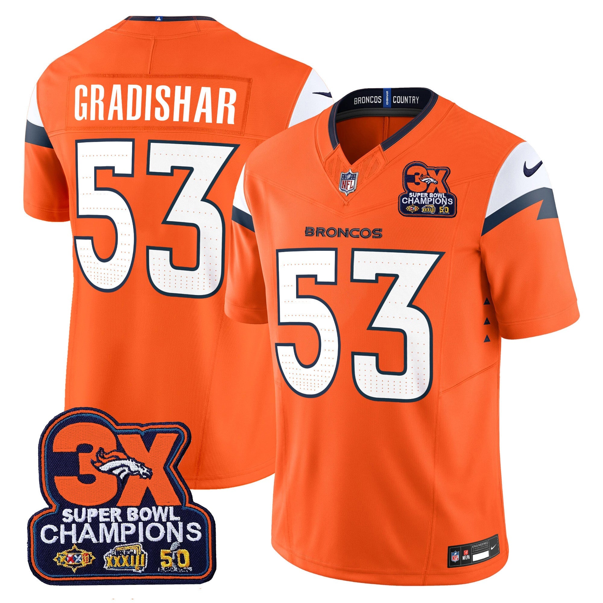Denver Broncos 3-Time Champions Patch Vapor Limited Jersey – All Stitched – Orange – Randy Gradishar Jersey