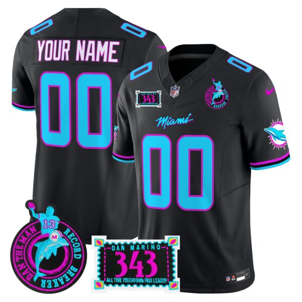 Dolphins Dan the Man Record Breaker Patch Vapor Limited Custom Jersey – All Stitched – Black Jersey