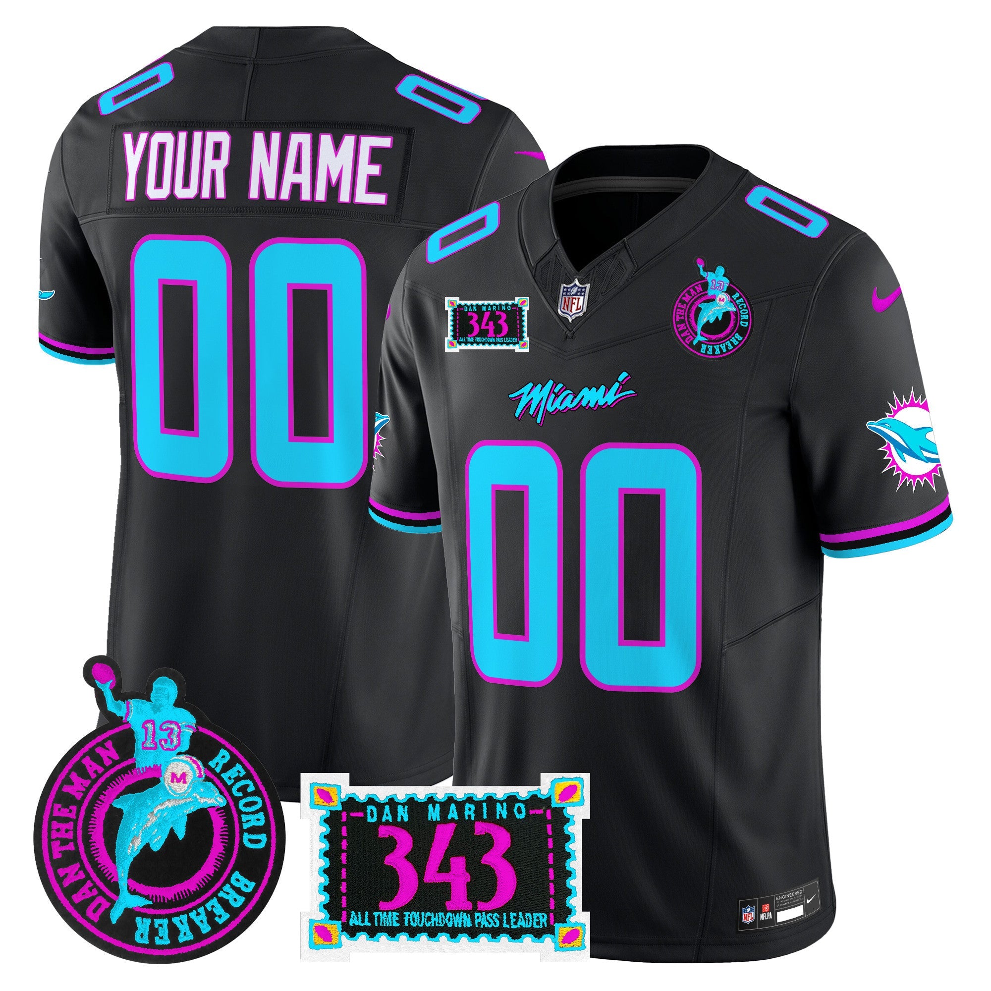 Dolphins Dan the Man Record Breaker Patch Vapor Limited Custom Jersey – All Stitched – Black Jersey