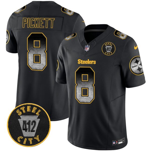 Steelers Arch Smoke 412 Patch Vapor Limited Jersey – All Stitched – Black – Kenny Pickett Jersey