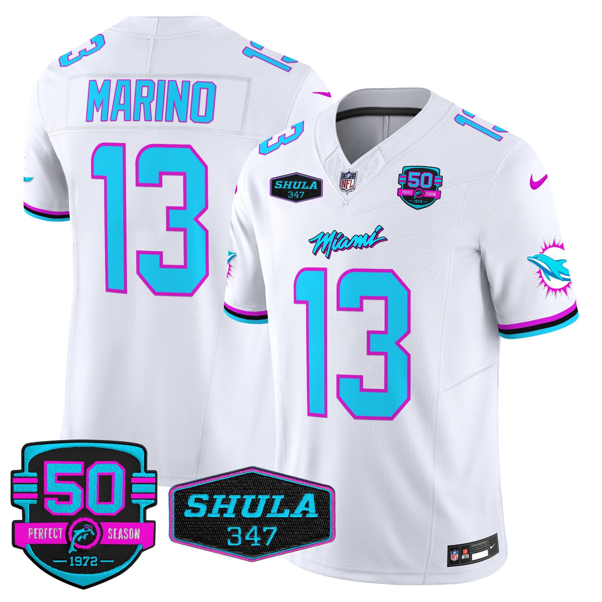 Dolphins Miami Vice Vapor Limited Jersey V4 – All Stitched – White – Dan Marino Jersey