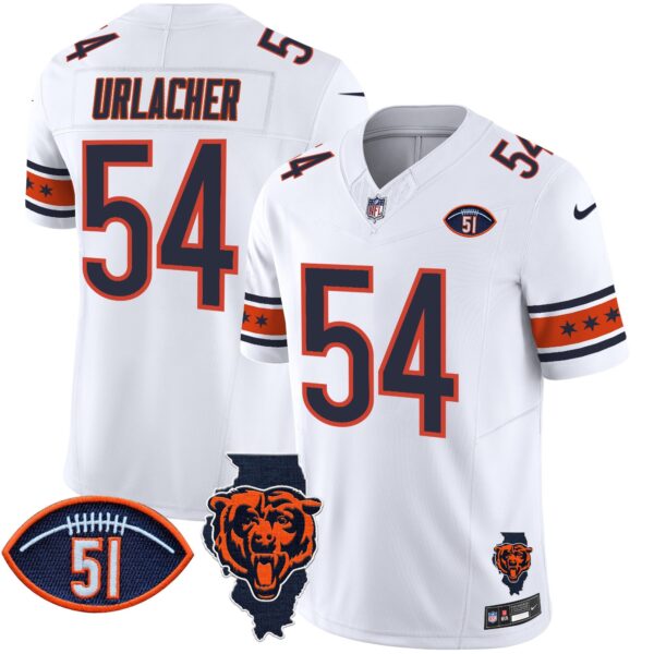 Bears Illinois & Dick Butkus Patch Vapor Limited Jersey – All Stitched – White – Brian Urlacher Jersey