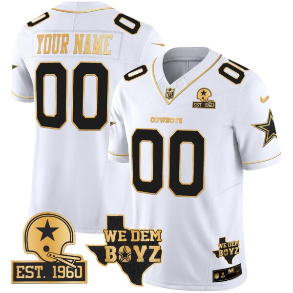 Cowboys Est. 1960 & We Dem Boyz Patch Gold Vapor Limited Custom Jersey V2 – All Stitched – White Gold Jersey