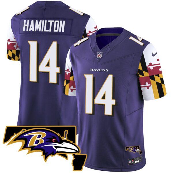 Ravens Maryland Flag Vapor Limited Jersey V2 – All Stitched – Purple – Kyle Hamilton Jersey