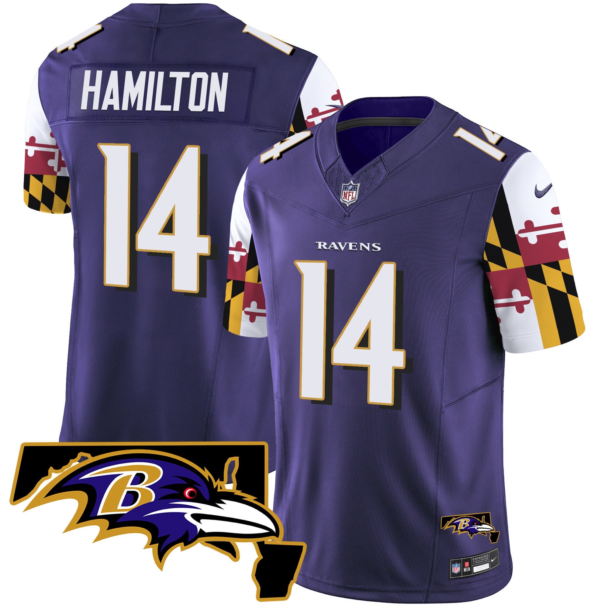 Ravens Maryland Flag Vapor Limited Jersey V2 – All Stitched – Purple – Kyle Hamilton Jersey