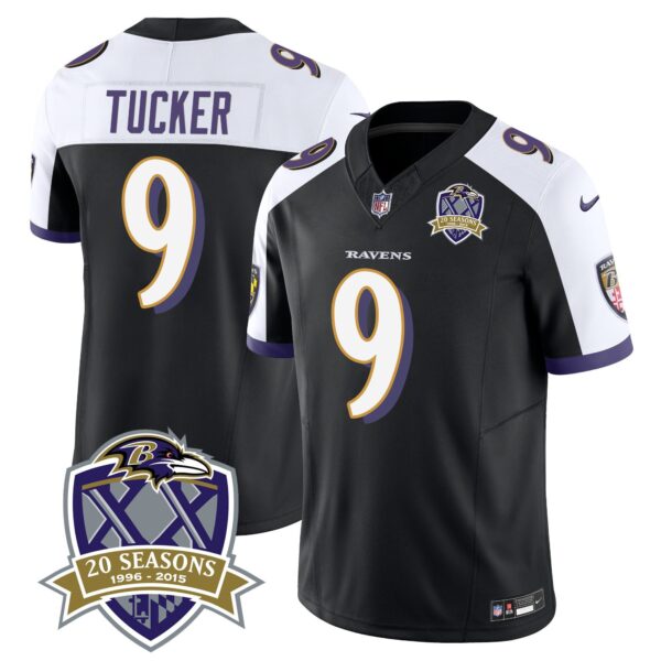 Ravens 20th Season Patch Vapor Limited Jersey – All Stitched – Black Alternate – Justin Tucker Jersey