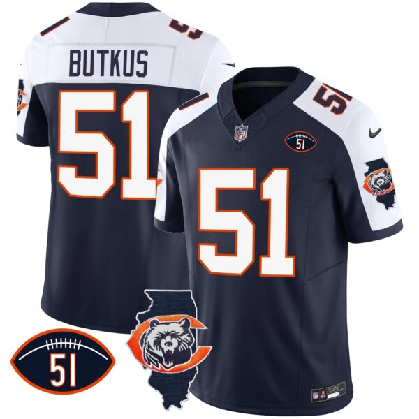 Bears Throwback Illinois Patch Vapor Jersey – All Stitched – Navy Alternate – Dick Butkus Jersey