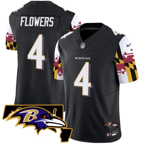 Ravens Maryland Flag Vapor Limited Jersey V2 – All Stitched – Black – Zay Flowers Jersey