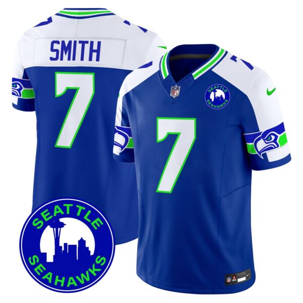 Seahawks 2024 Seattle City Patch Vapor Limited Jersey – All Stitched – Royal Alternate – Geno Smith Jersey