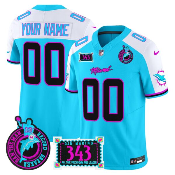 Dolphins Dan the Man Record Breaker Patch Vapor Limited Custom Jersey – All Stitched – Aqua Alternate Jersey