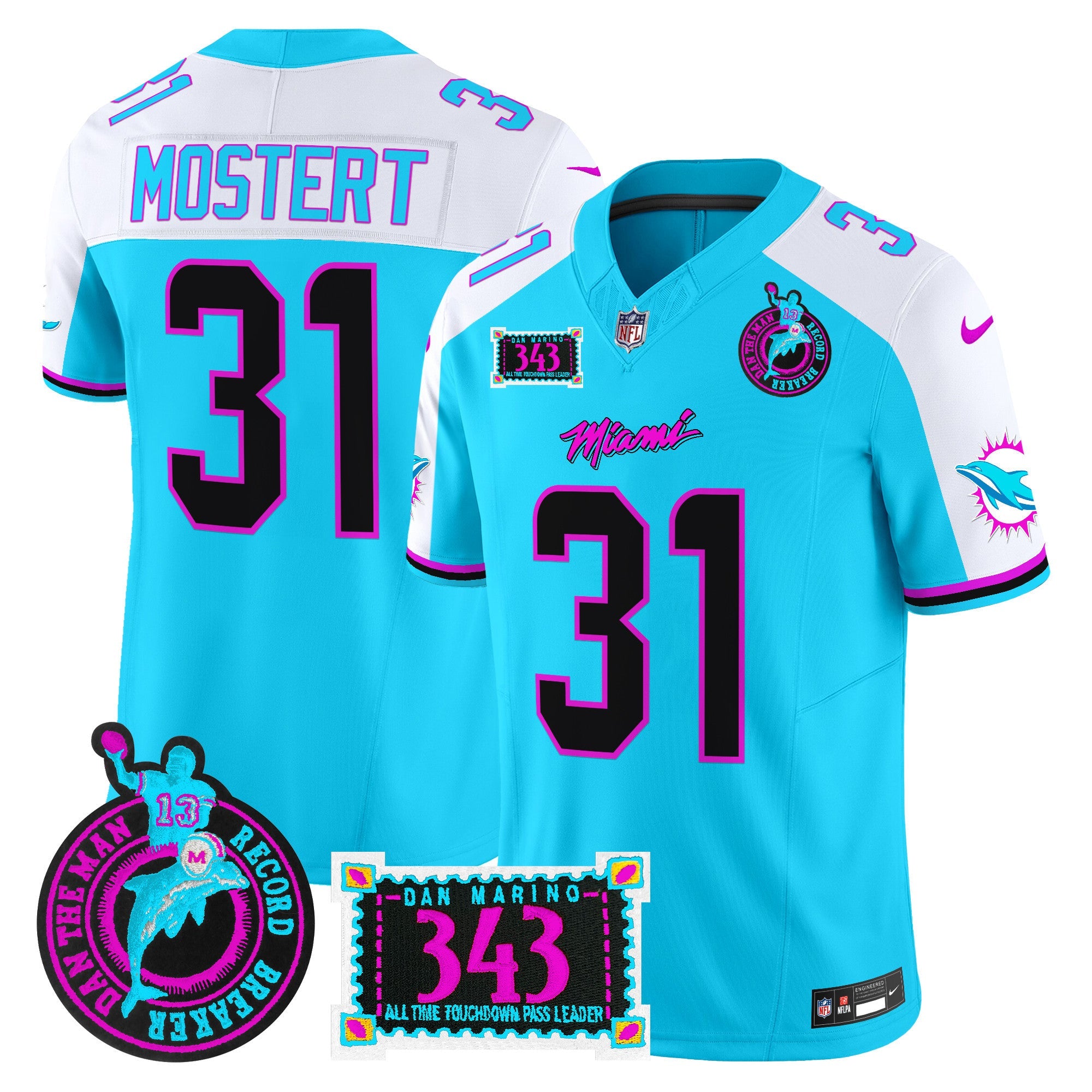 Dolphins Dan the Man Record Breaker Patch Vapor Limited Jersey – All Stitched – Aqua Alternate – Raheem Mostert Jersey
