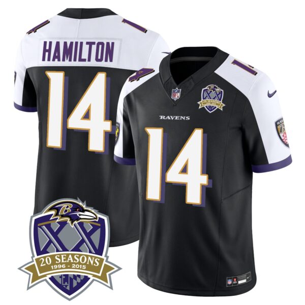 Ravens 20th Season Patch Vapor Limited Jersey – All Stitched – Black Alternate – Kyle Hamilton Jersey