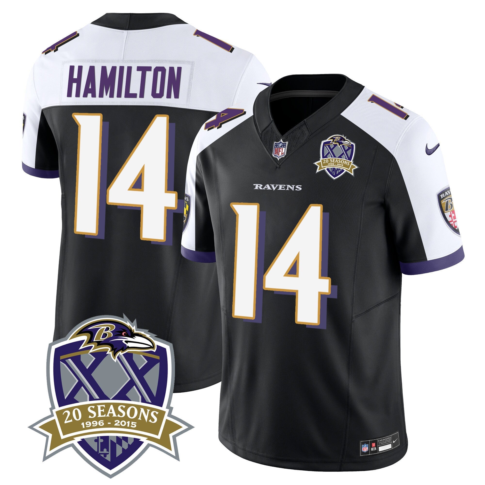 Ravens 20th Season Patch Vapor Limited Jersey – All Stitched – Black Alternate – Kyle Hamilton Jersey