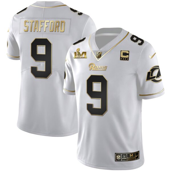 Los Angeles Rams Super Bowl LVI White Gold & Black Gold Jersey – All Stitched – White Gold – Matthew Stafford Jersey