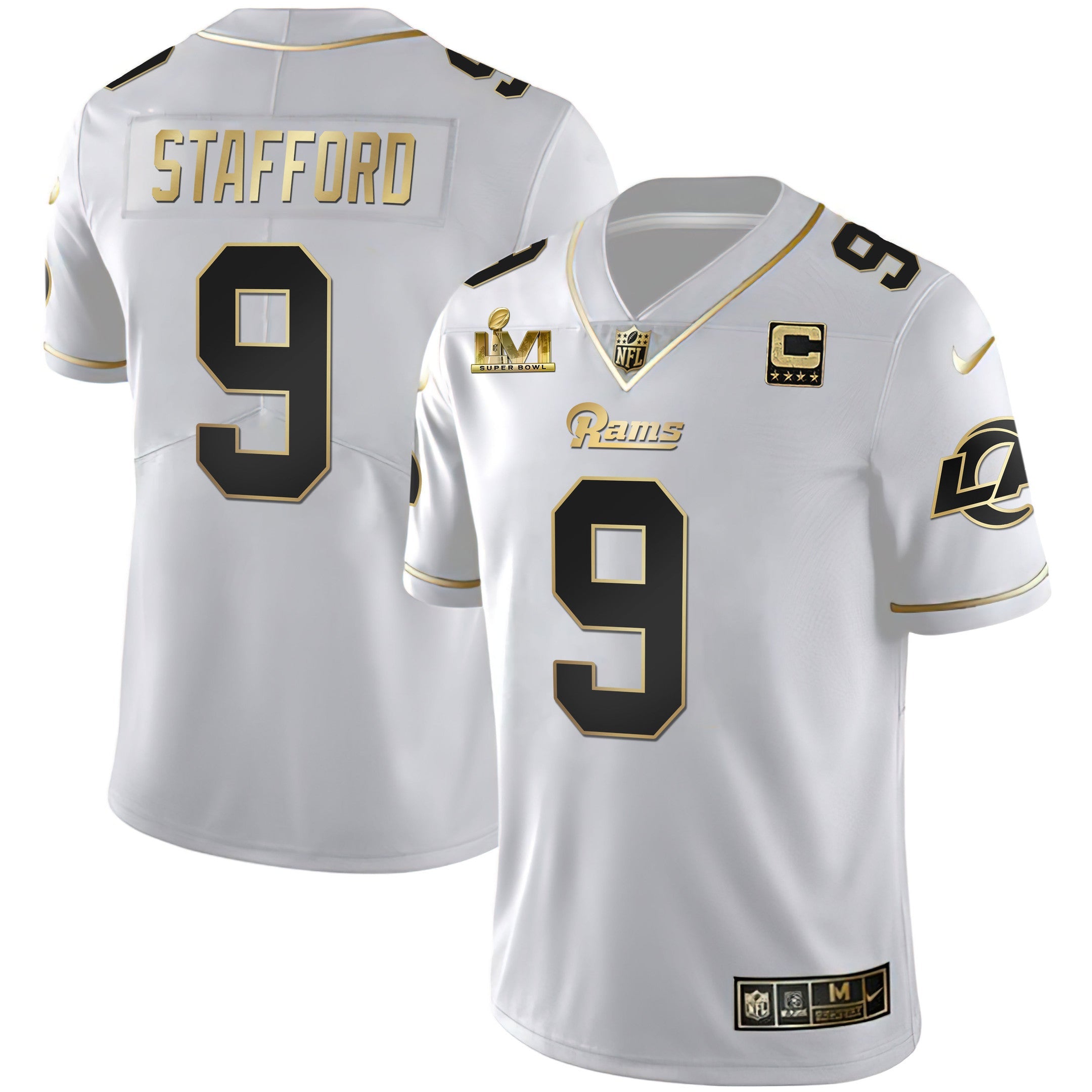 Los Angeles Rams Super Bowl LVI White Gold & Black Gold Jersey – All Stitched – White Gold – Matthew Stafford Jersey