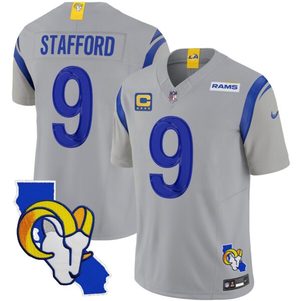 Rams California Patch Vapor Limited Jersey – All Stitched – Gray – Matthew Stafford Jersey