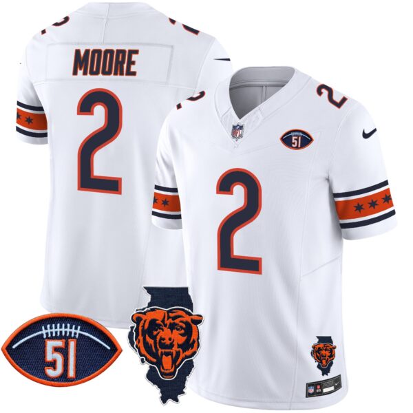 Bears Illinois & Dick Butkus Patch Vapor Limited Jersey – All Stitched – White – D.J. Moore Jersey