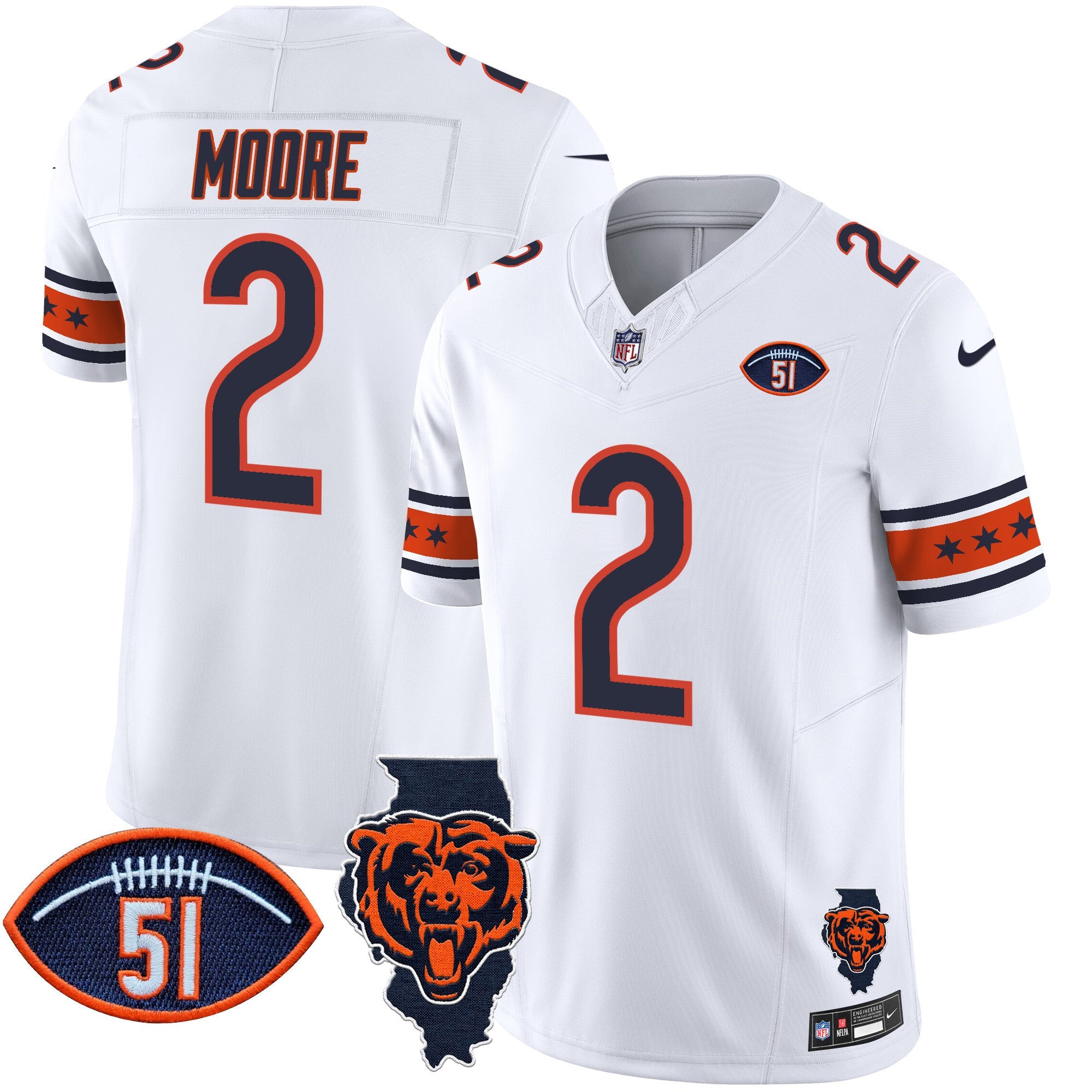 Bears Illinois & Dick Butkus Patch Vapor Limited Jersey – All Stitched – White – D.J. Moore Jersey
