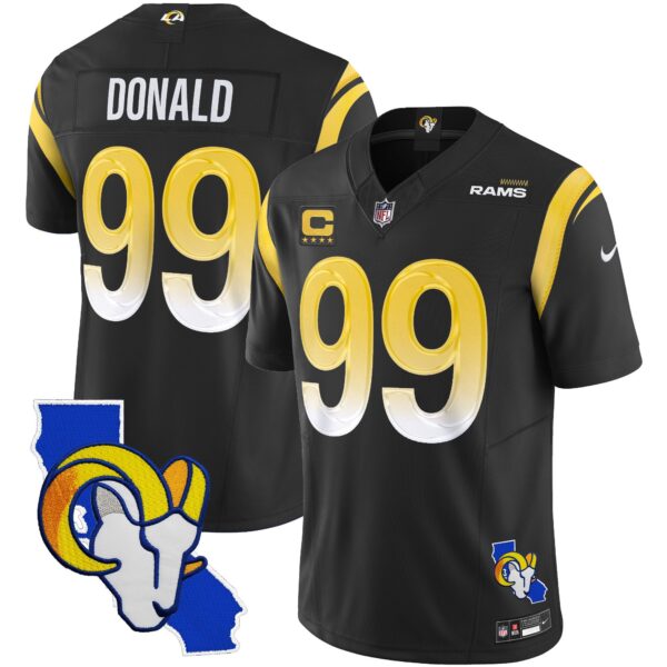 Rams California Patch Vapor Limited Jersey – All Stitched – Black – Aaron Donald Jersey