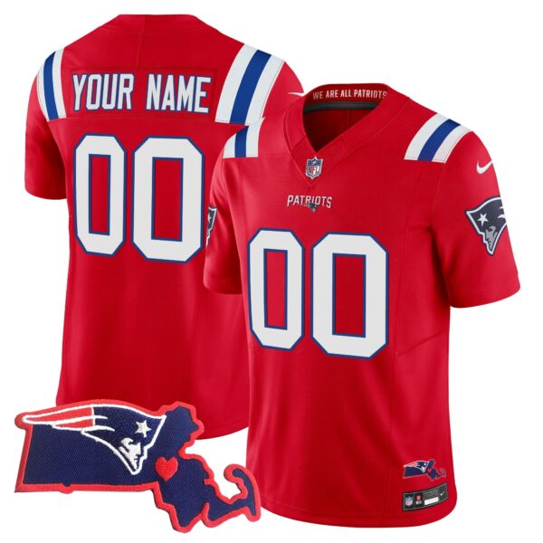 Patriots Massachusetts Patch Vapor Custom Jersey – All Stitched – Red Jersey