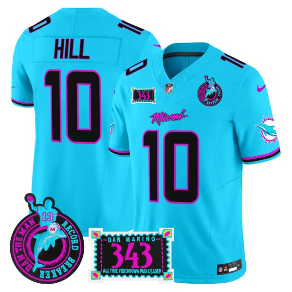 Dolphins Dan the Man Record Breaker Patch Vapor Limited Jersey – All Stitched – Aqua – Tyreek Hill Jersey