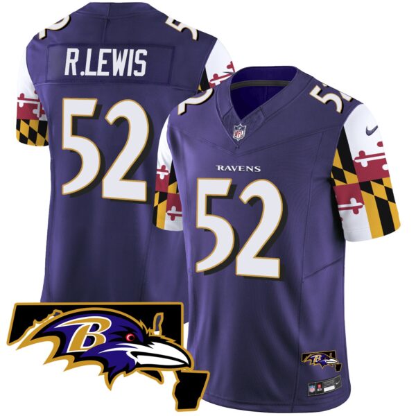 Ravens Maryland Flag Vapor Limited Jersey V2 – All Stitched – Purple – Ray Lewis Jersey