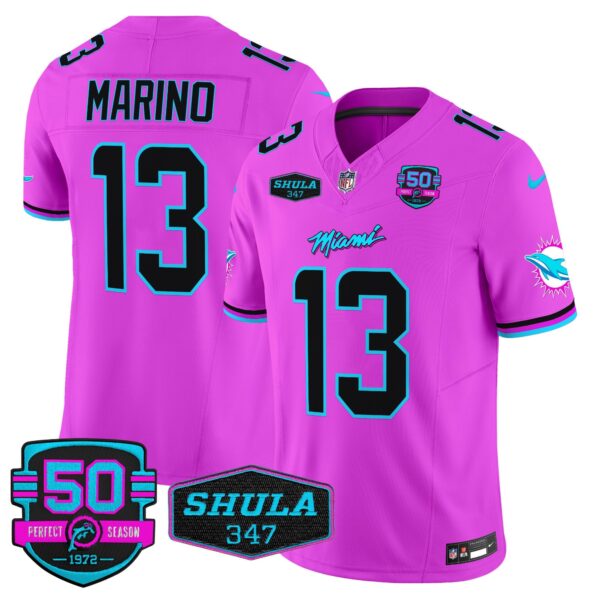 Dolphins Miami Vice Vapor Limited Jersey V4 – All Stitched – Pink – Dan Marino Jersey