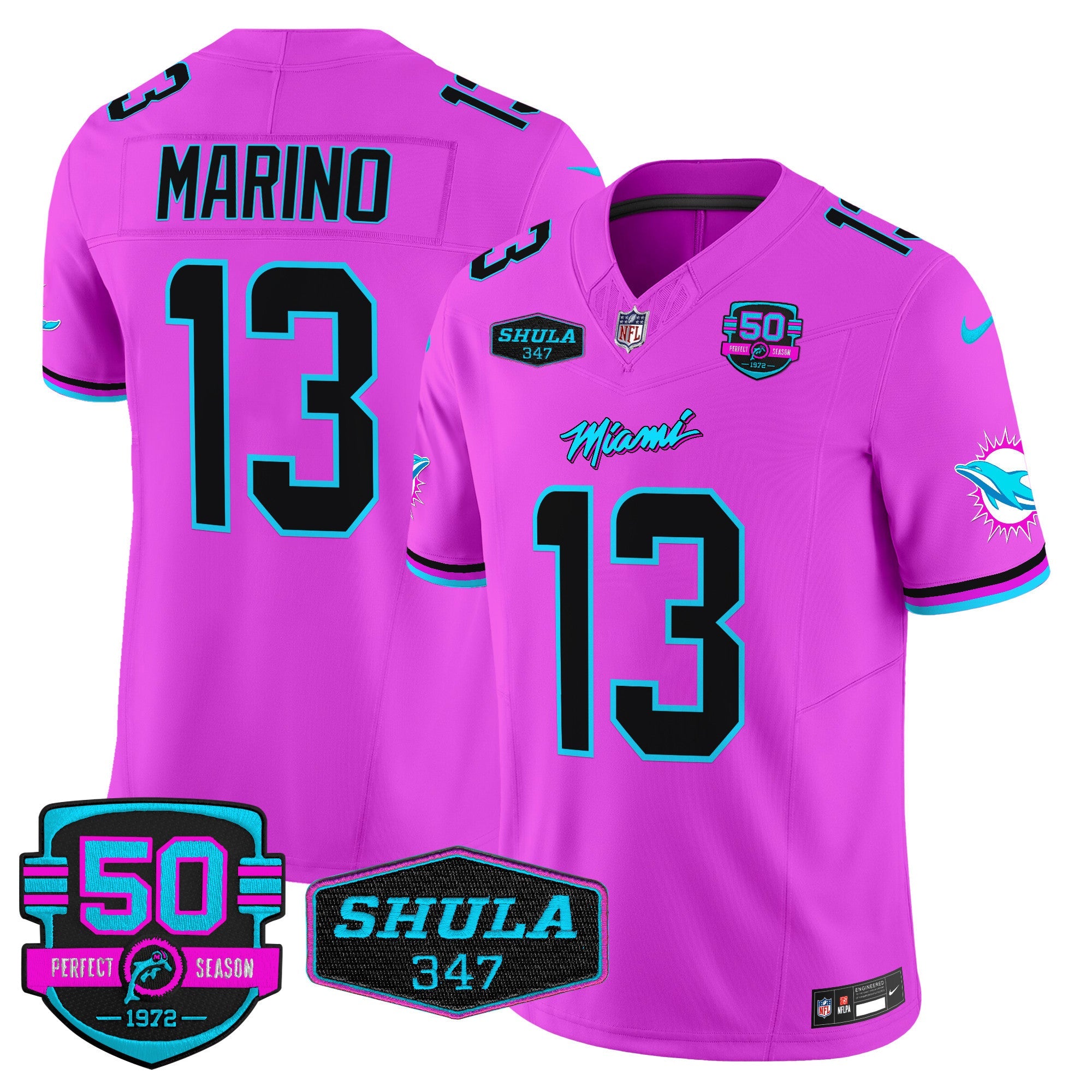 Dolphins Miami Vice Vapor Limited Jersey V4 – All Stitched – Pink – Dan Marino Jersey