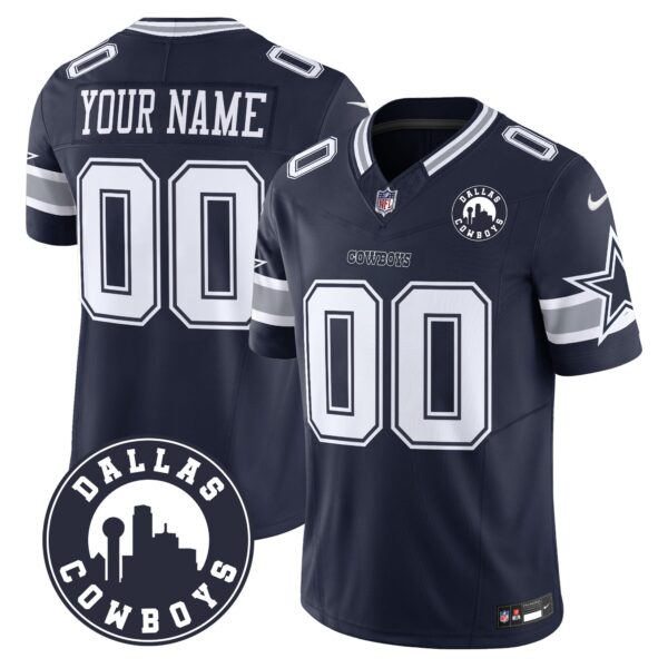 Cowboys Dallas City Patch Vapor Limited Custom Jersey – All Stitched – Navy Jersey