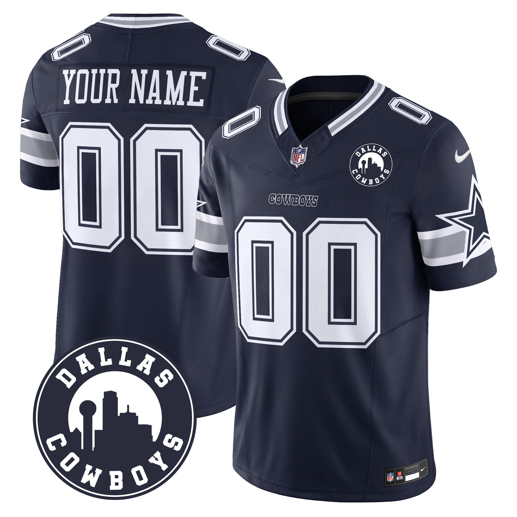 Cowboys Dallas City Patch Vapor Limited Custom Jersey – All Stitched – Navy Jersey