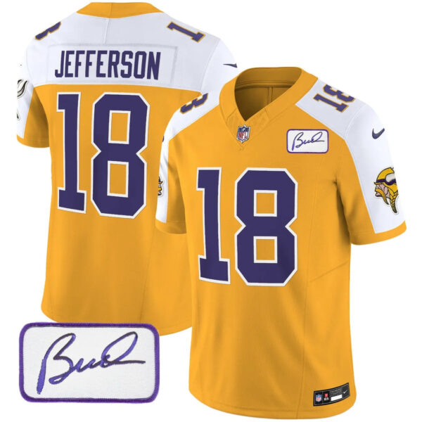 Vikings Vapor Limited Player 2024 Jersey TLA – All Stitched – Gold Alternate – Justin Jefferson Jersey