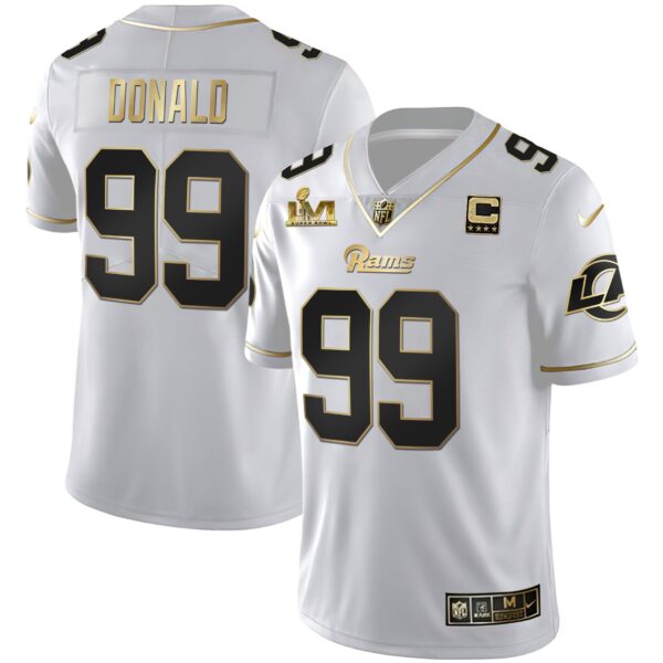 Los Angeles Rams Super Bowl LVI White Gold & Black Gold Jersey – All Stitched – White Gold – Aaron Donald Jersey