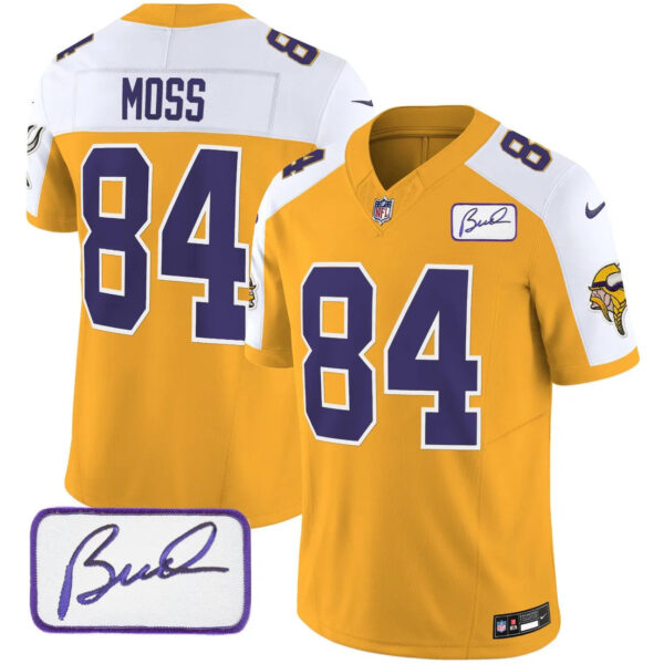 Vikings Vapor Limited Player 2024 Jersey TLA – All Stitched – Gold Alternate – Randy Moss Jersey