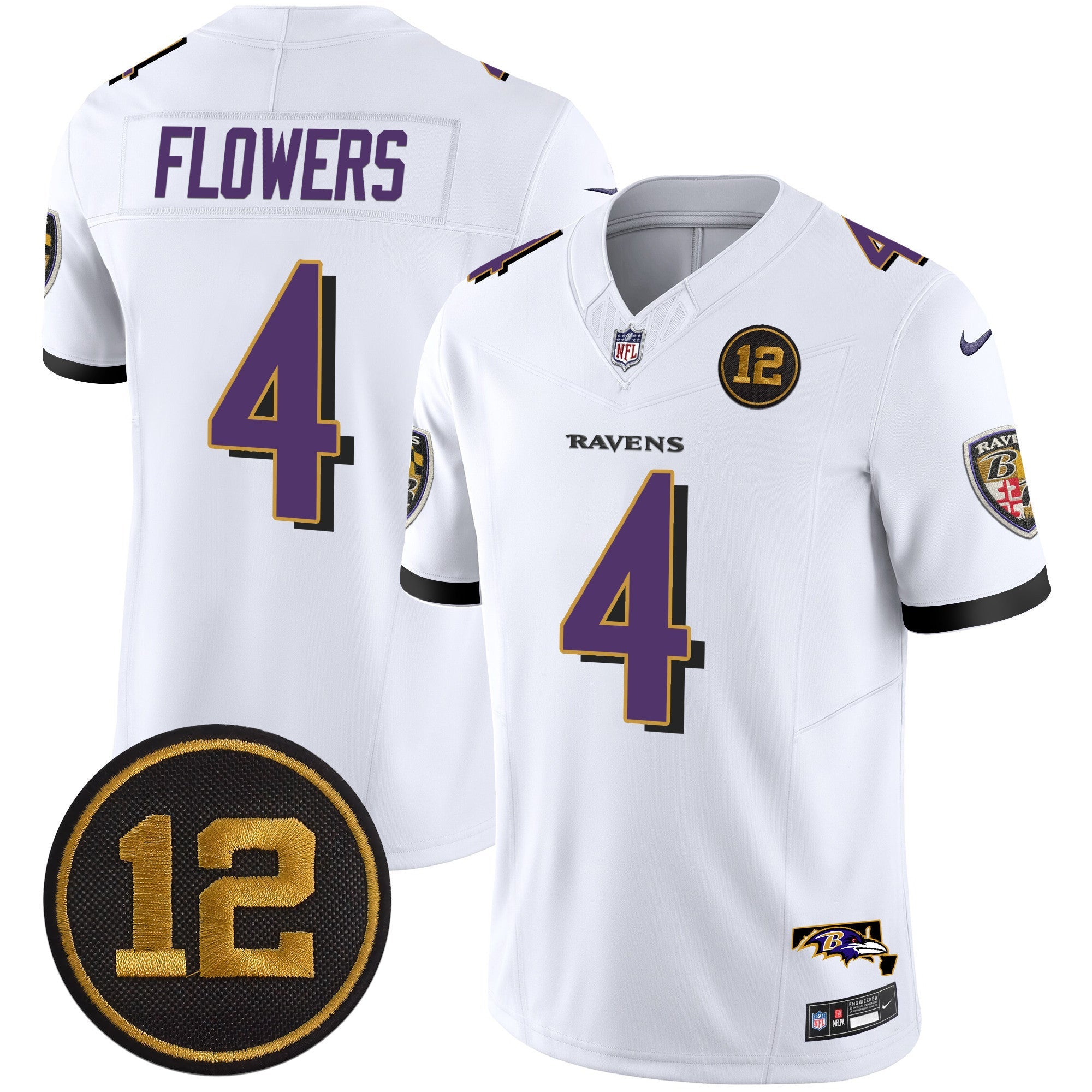 Ravens Jacoby Jones Patch Vapor Limited Jersey – All Stitched – White – Zay Flowers Jersey