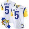 Rams California Patch Vapor Limited Jersey – All Stitched – White – Jalen Ramsey Jersey