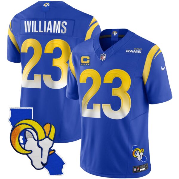 Rams California Patch Vapor Limited Jersey – All Stitched – Royal – Kyren Williams Jersey