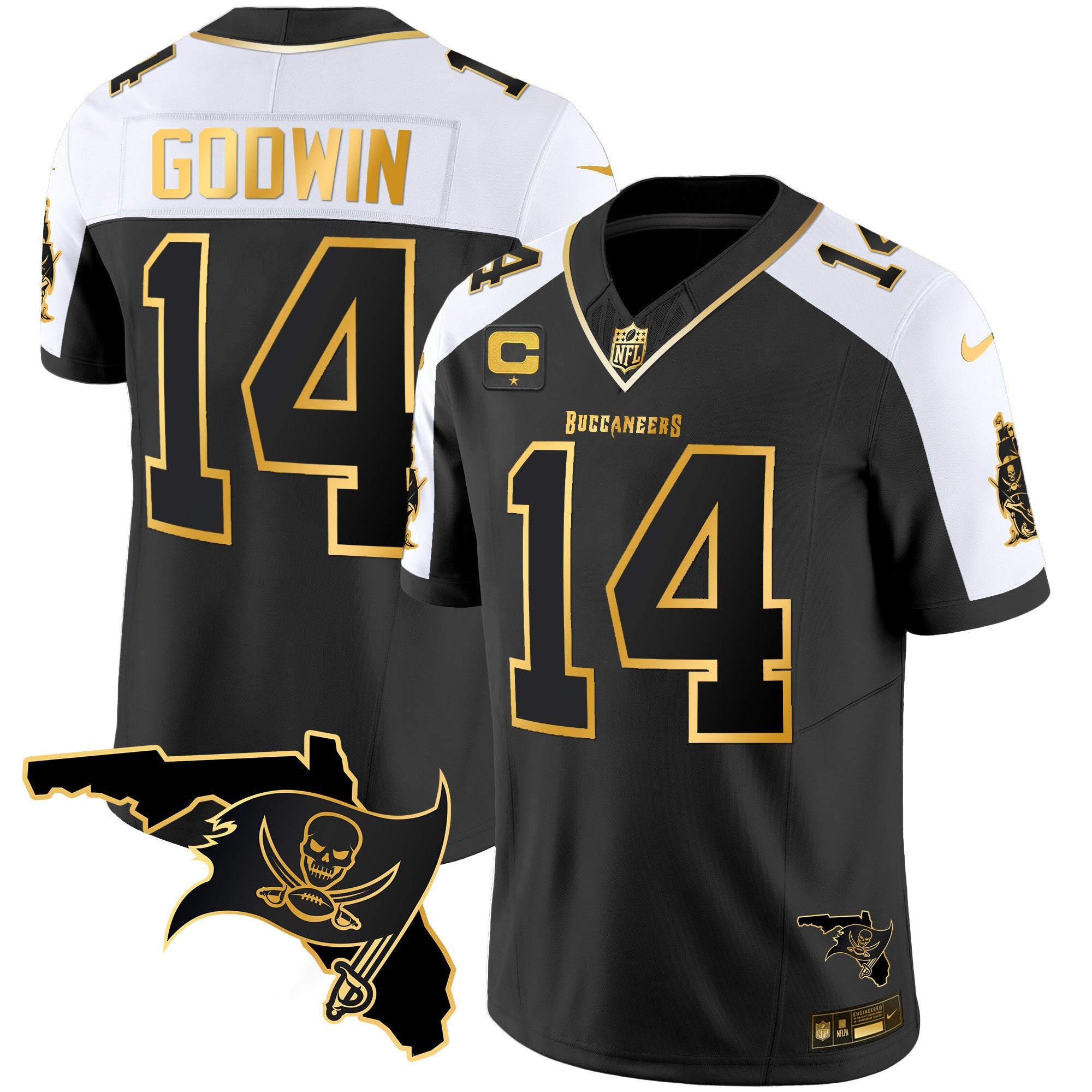 Buccaneers Florida Patch Vapor Gold Jersey – All Stitched – Alternate – Chris Godwin Jersey