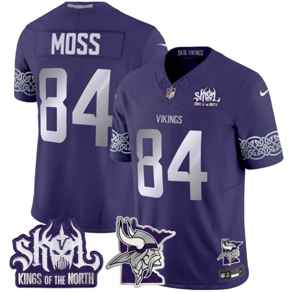 Minnesota Vikings 2024 Winter Warrior Skol Patch Vapor Limited Jersey V2 – All Stitched – Purple – Randy Moss Jersey