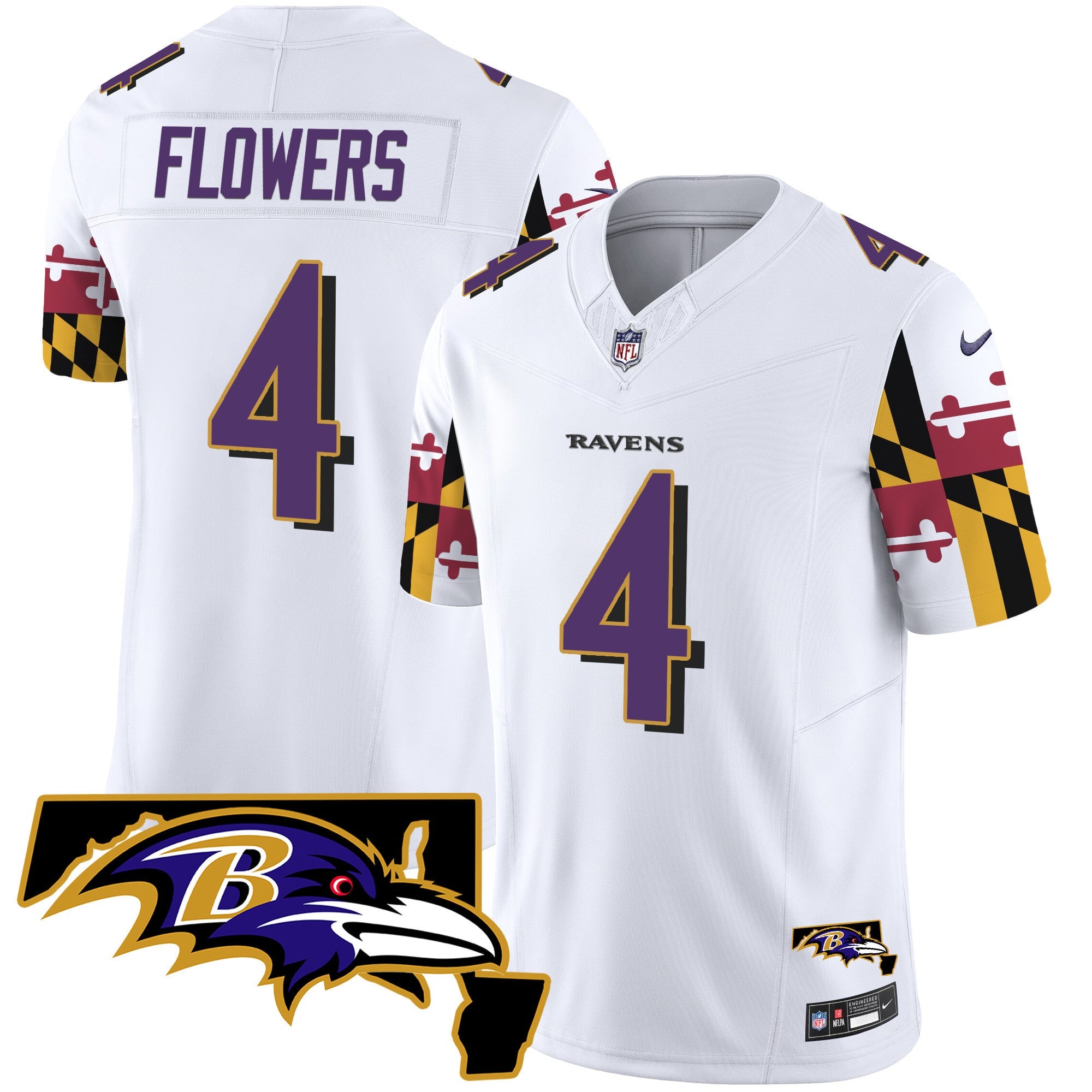 Ravens Maryland Flag Vapor Limited Jersey V2 – All Stitched – White – Zay Flowers Jersey