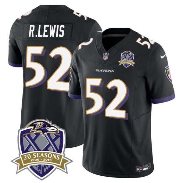 Ravens 20th Season Patch Vapor Limited Jersey – All Stitched – Black – Ray Lewis Jersey