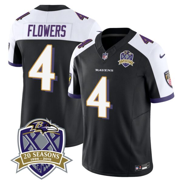 Ravens 20th Season Patch Vapor Limited Jersey – All Stitched – Black Alternate – Zay Flowers Jersey