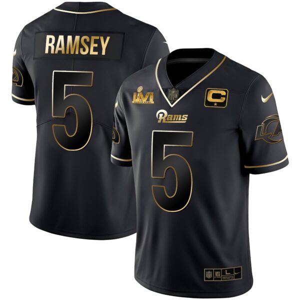 Los Angeles Rams Super Bowl LVI Black Gold Jersey – All Stitched – Black Gold – Jalen Ramsey Jersey