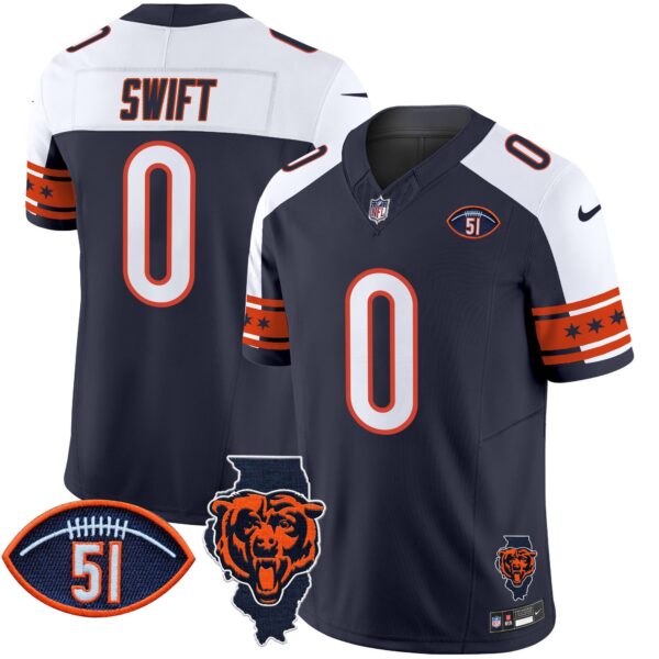 Bears Illinois & Dick Butkus Patch Vapor Limited Jersey – All Stitched – Alternate – D’Andre Swift Jersey