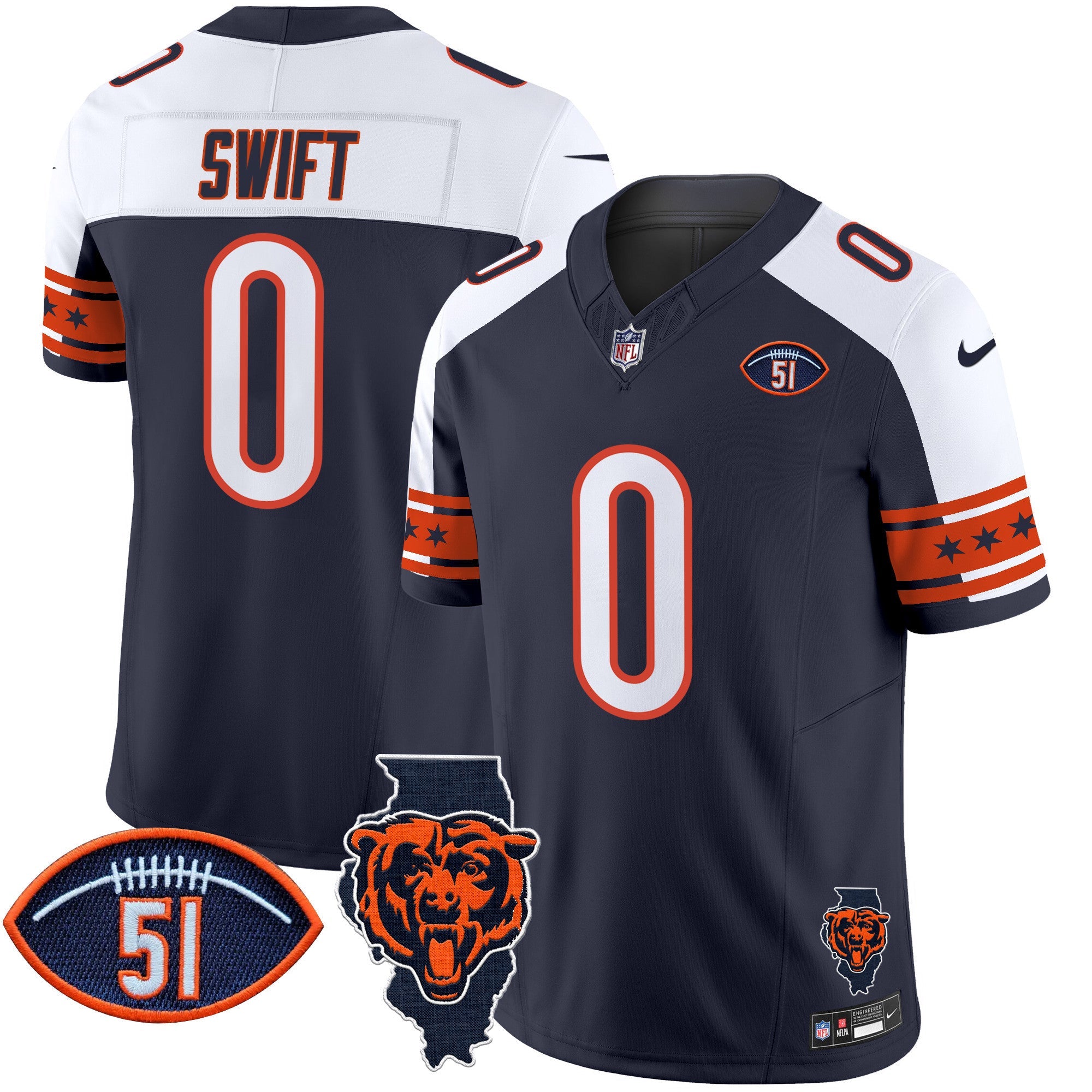 Bears Illinois & Dick Butkus Patch Vapor Limited Jersey – All Stitched – Alternate – D’Andre Swift Jersey