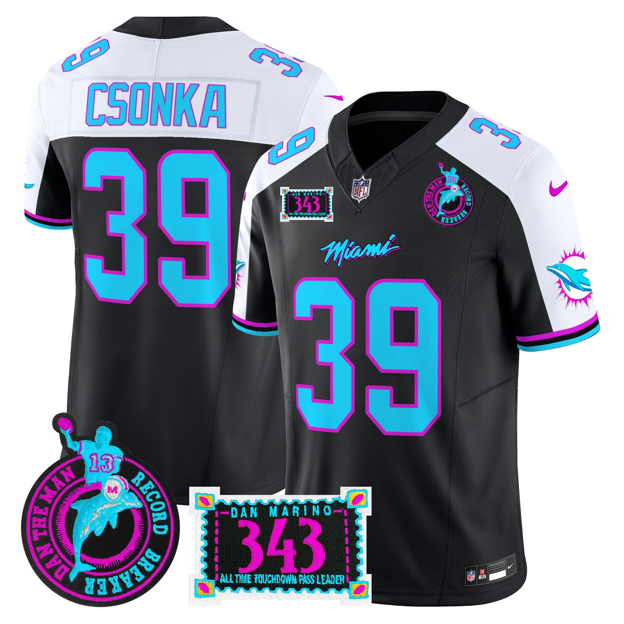 Dolphins Dan the Man Record Breaker Patch Vapor Limited Jersey – All Stitched – Black Alternate – Larry Csonka Jersey