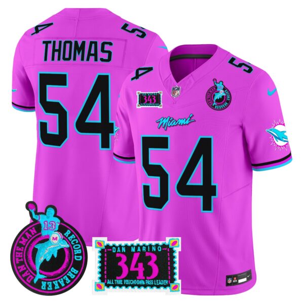 Dolphins Dan the Man Record Breaker Patch Vapor Limited Jersey – All Stitched – Pink – Zach Thomas Jersey