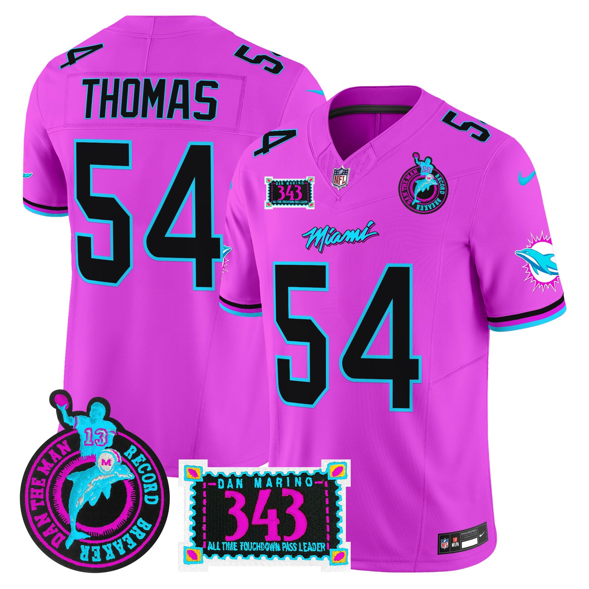 Dolphins Dan the Man Record Breaker Patch Vapor Limited Jersey – All Stitched – Pink – Zach Thomas Jersey