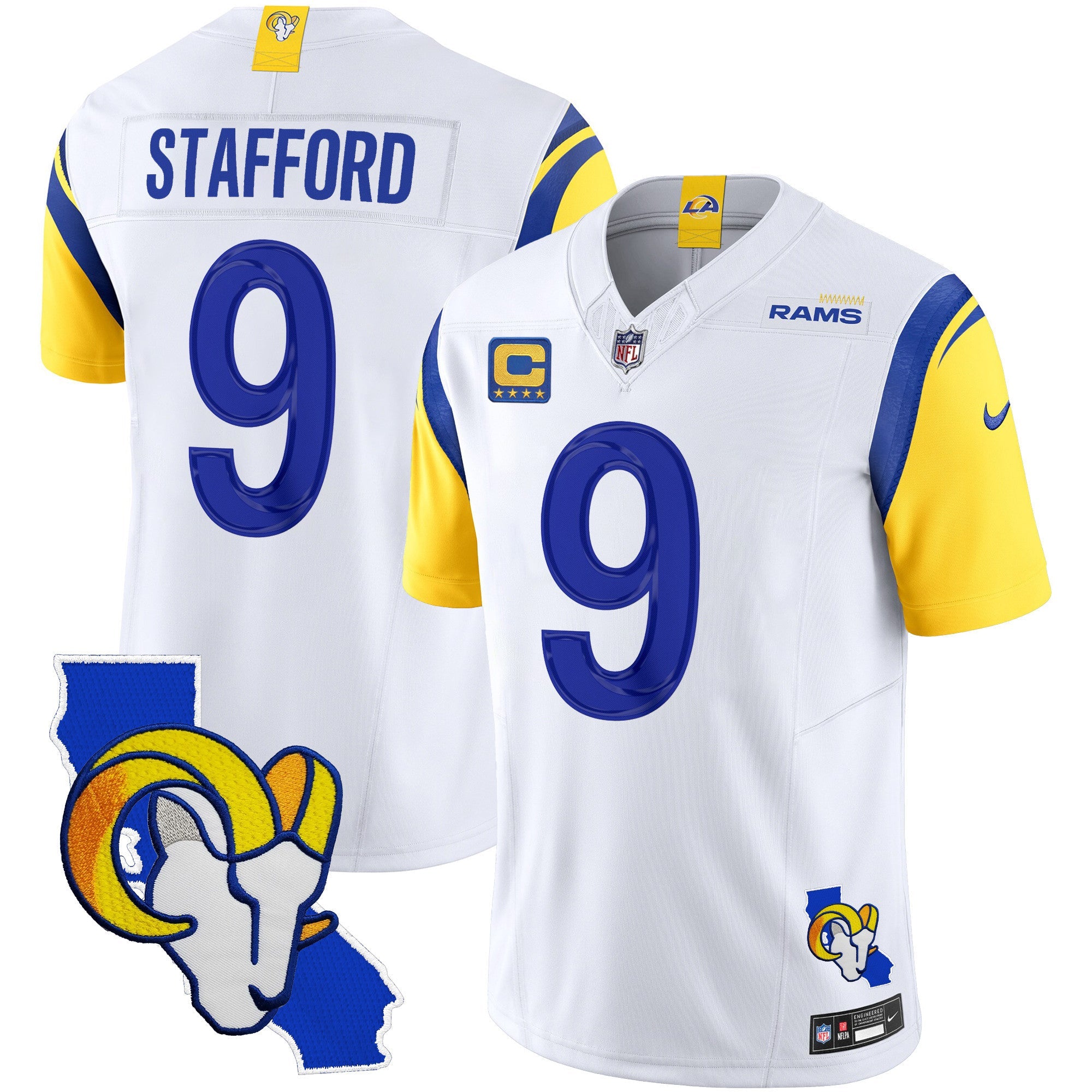 Rams California Patch Vapor Limited Jersey – All Stitched – White – Matthew Stafford Jersey