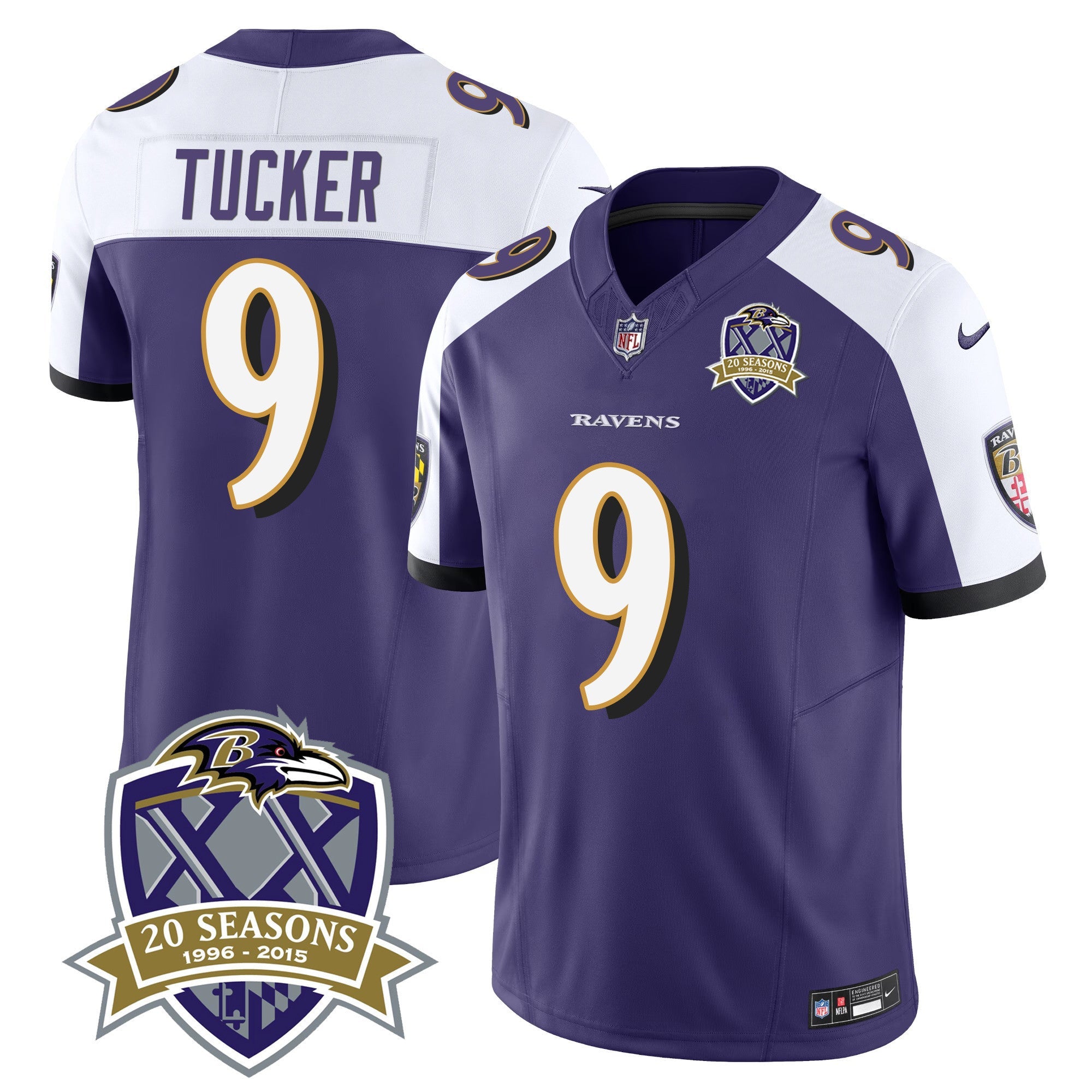 Ravens 20th Season Patch Vapor Limited Jersey – All Stitched – Purple Alternate – Justin Tucker Jersey