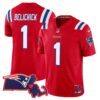 Patriots Massachusetts Patch Vapor Jersey – All Stitched – Red – Bill Belichick Jersey